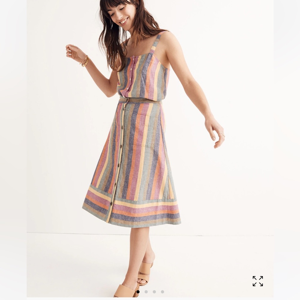 Madewell Rainbow Stripe Midi Skirt Linen Cotton Size 0